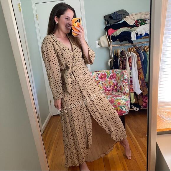 NWT GANNI Tan Black Polka Dot Wrap Maxi Dress 38 M - Picture 2 of 16